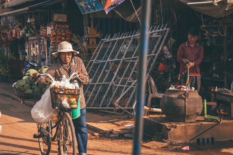 Traditional Cambodian silk weaving and craft market